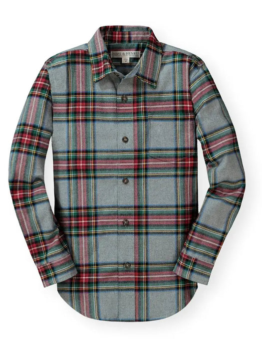 Brushed Flannel Button Down Shirt Gray Holiday Tartan