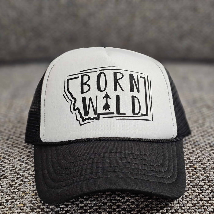 'Born Wild' Black & White Trucker Hat