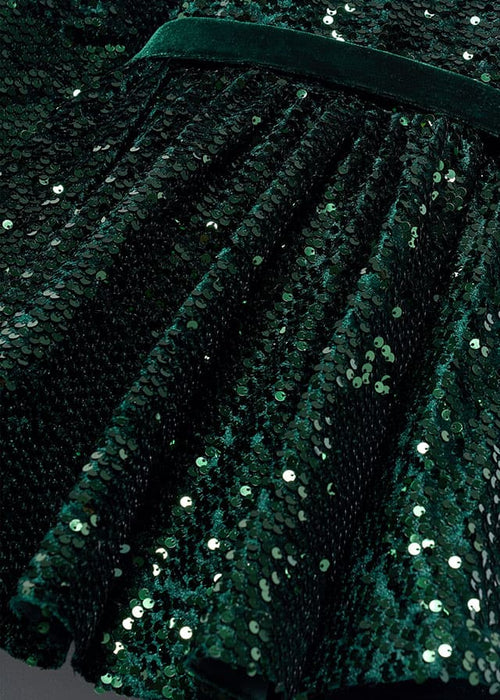 Green Sequin Velvet Formal Dress