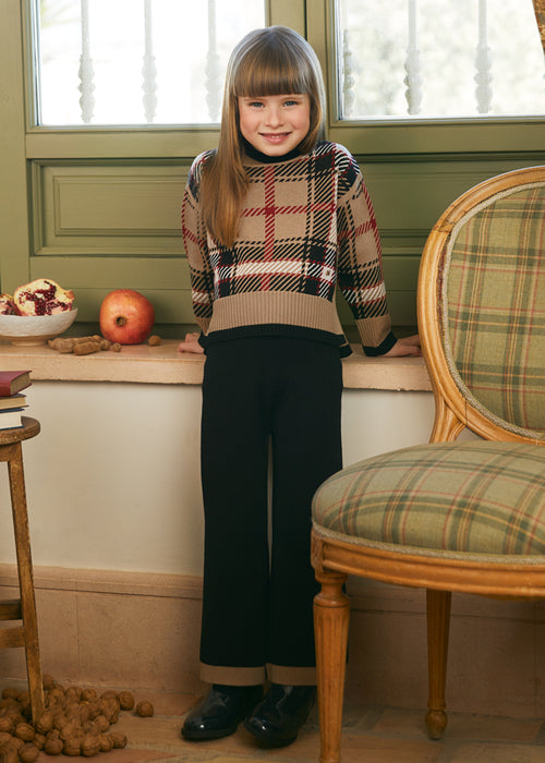 Plaid Sweater and Black Knit Pant Set