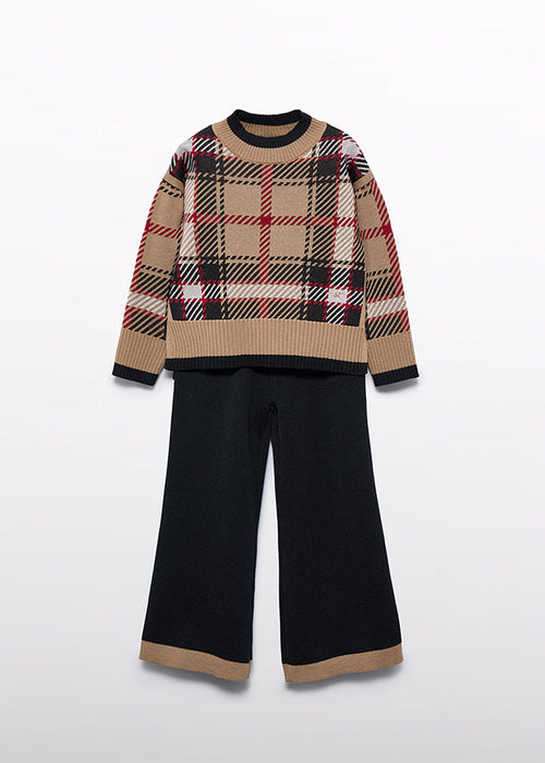 Plaid Sweater and Black Knit Pant Set