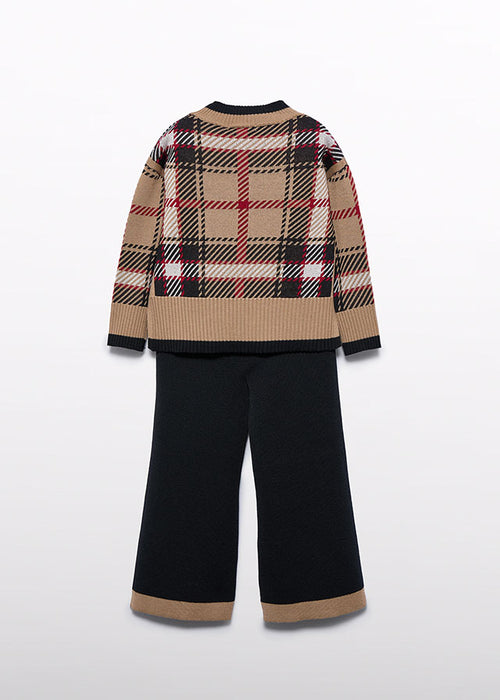 Plaid Sweater and Black Knit Pant Set