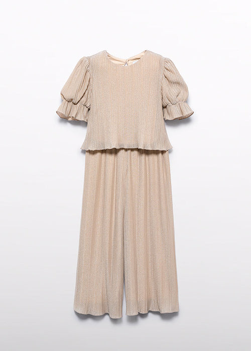 Golden Pleated Formal Knit Trouser Set