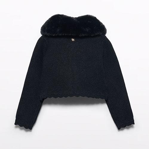 Black Faux Fur Collar Cardigan