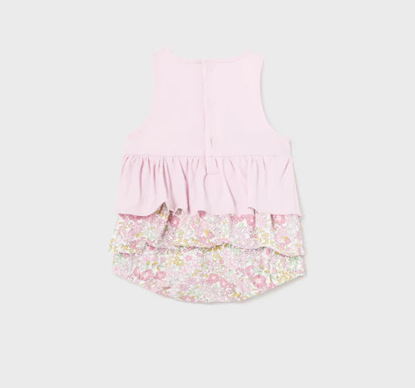 Rose Floral Ruffle Waist Bubble Romper