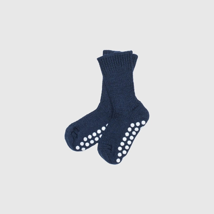 Navy Organic Wool Slipper Socks with Grips