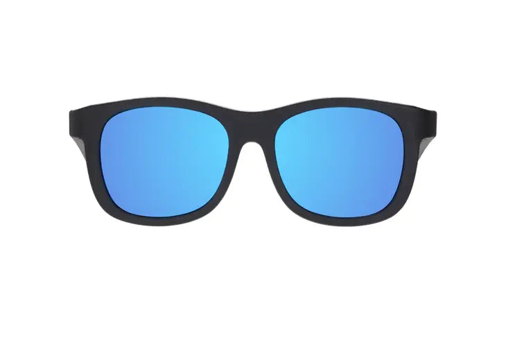 Polarized Navigator: Jet Black Cobalt Mirrored Lens Sunglasses (0-2)