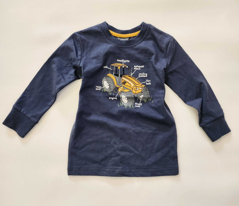 Charcoal Tractor Applique Long Sleeve Top