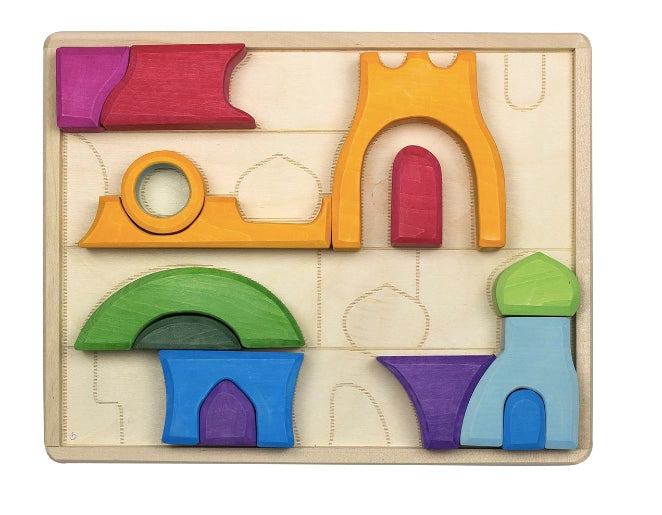 Colorful Wooden Castle Blocks & Puzzle Set