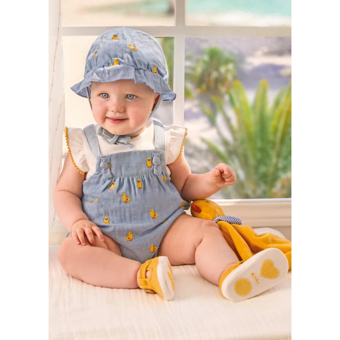 Denim Ducky Ruffle Romper & Hat Set