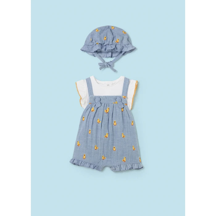 Denim Ducky Ruffle Romper & Hat Set