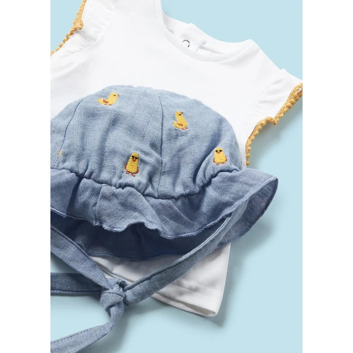 Denim Ducky Ruffle Romper & Hat Set