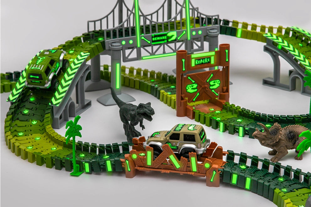 Dinosaur Glow in the Dark Racing & Building Track Set