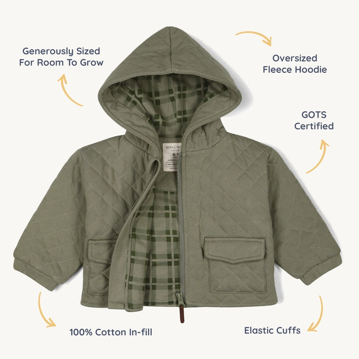 Olive Organic Quilted Hooded Jacket