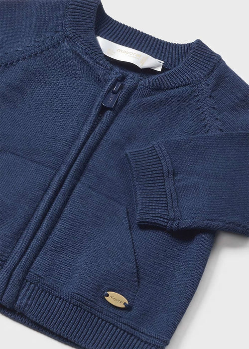 Navy Knit Zipper Cardigan