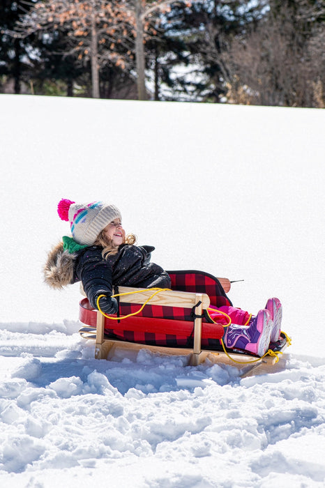 Wooden Snow Sled with Cushion Seat and Pulling Rope Toboggan