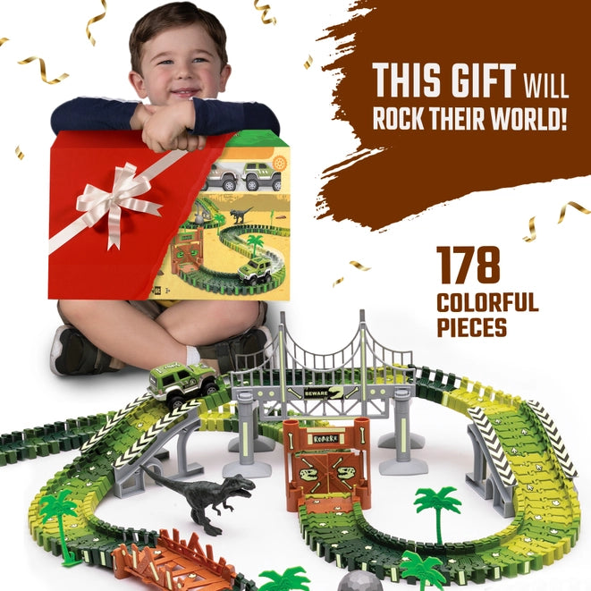 Dinosaur Glow in the Dark Racing & Building Track Set