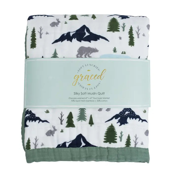 Bears Forest 4 Layer Bamboo Muslin Quilted Blanket