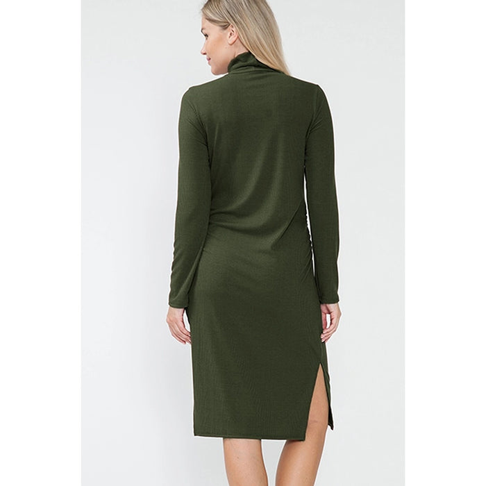 Sage Green Maternity Mock Neck Long Sleeve Dress