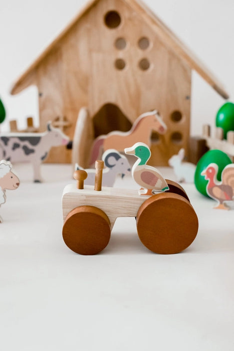 Wooden Farm Animals & Tractor Set