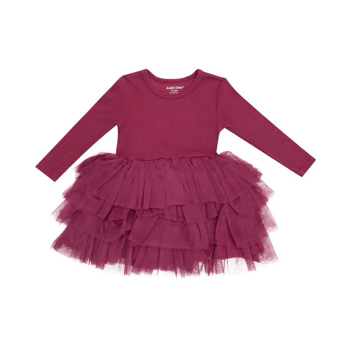 Rose Bud Ribbed Long Sleeve Layered Tulle Dress