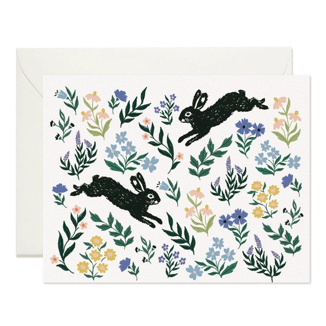 Bunny Meadow Floral Greeting Card