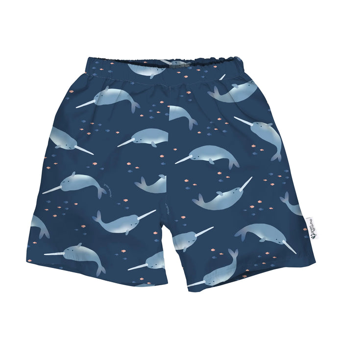 Navy Narwal Swim Trunks With Built In Diaper