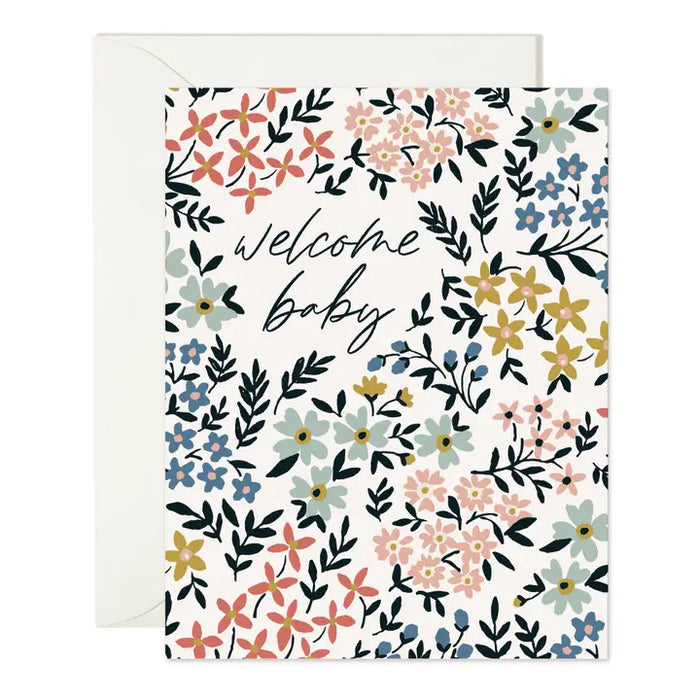 'Welcome Baby' Meadow Floral Greeting Card