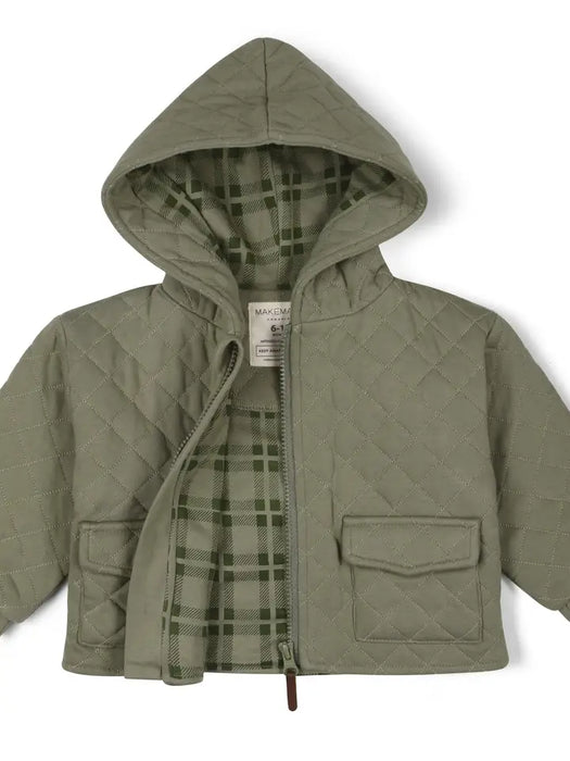 Olive Organic Quilted Hooded Jacket