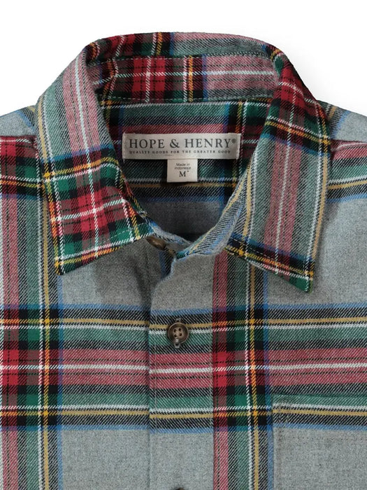 Brushed Flannel Button Down Shirt Gray Holiday Tartan