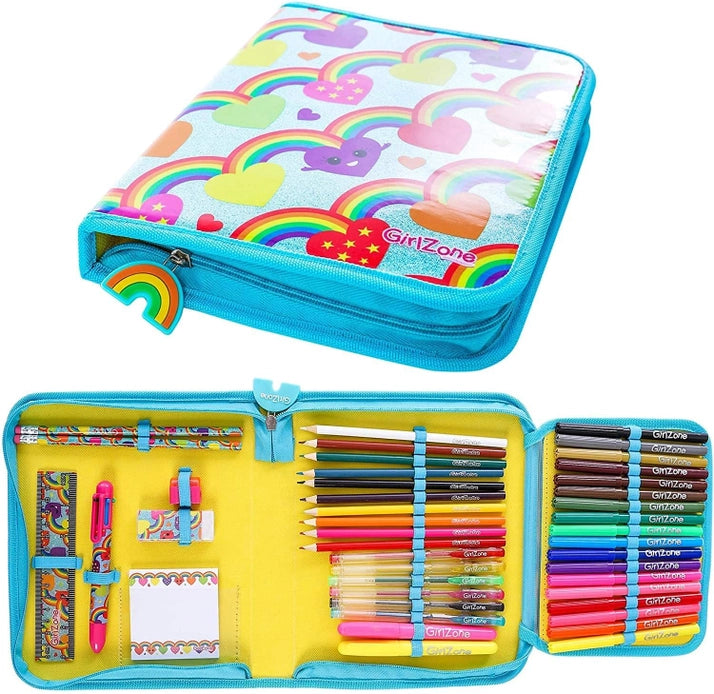 Rainbow Jumbo Pencil Case & Stationary Set - 43 Pieces