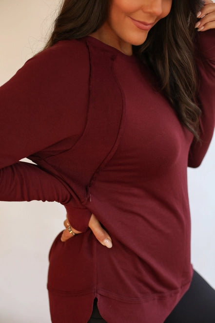 Burgundy Free Flowing Long Sleeve Nursing Top