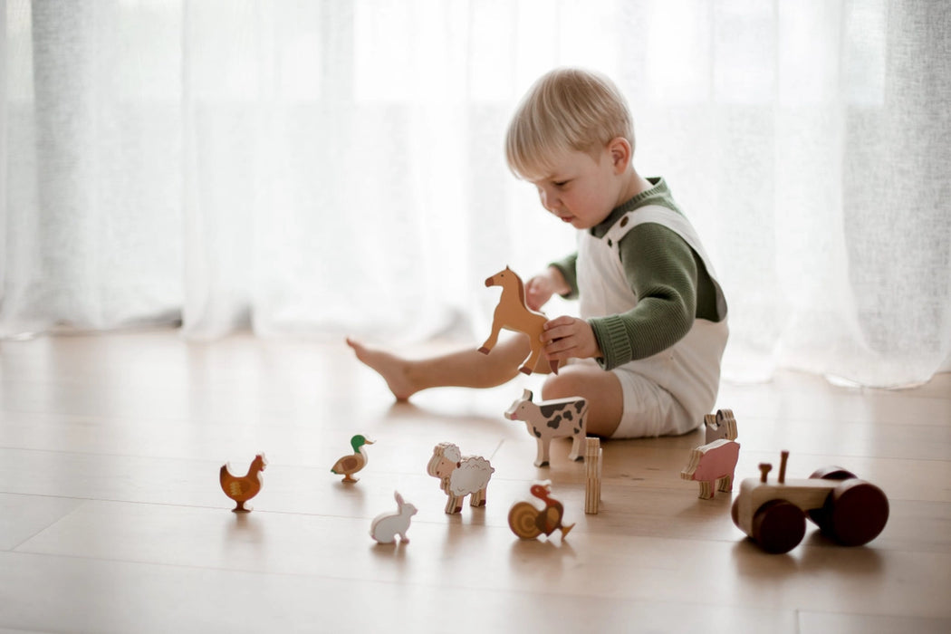 Wooden Farm Animals & Tractor Set