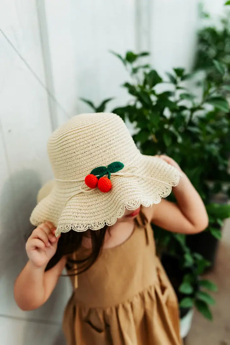 Cherry Beige Straw Sun Hat