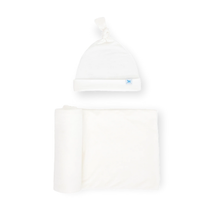 White Stretch Knit Swaddle & Hat Set