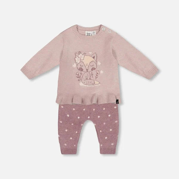 Woodrose Fox Intarsia Top & Knitted Pants Set