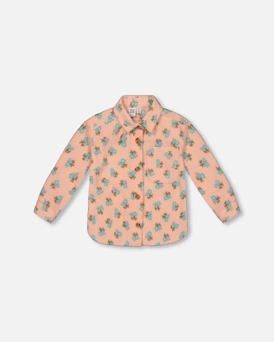 Blue Flower Peach Polar Fleece Top