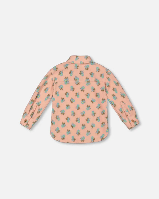 Blue Flower Peach Polar Fleece Top