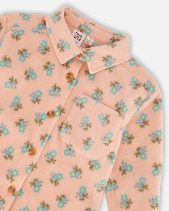 Blue Flower Peach Polar Fleece Top