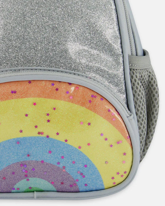 Silver Backpack with Rainbow Pocket