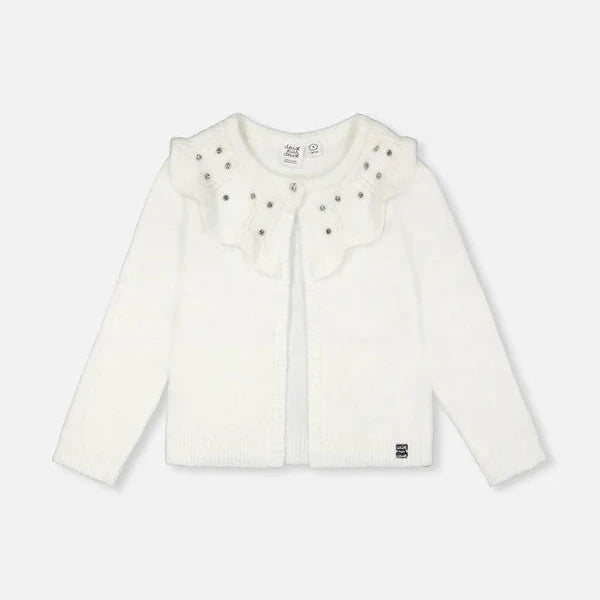 White Bead Collar Knitted Cardigan