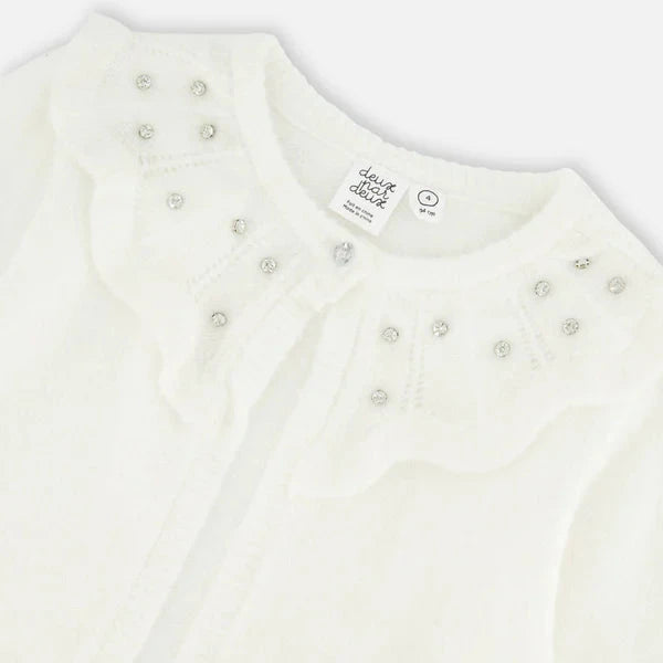 White Bead Collar Knitted Cardigan