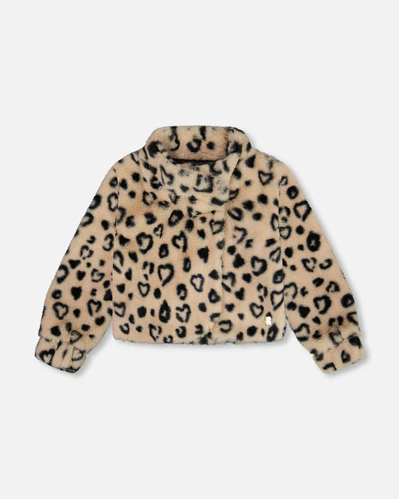 Leopard Print Hearts Faux Fur Jacket