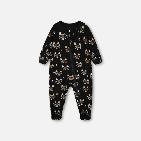 Fox Black Organic Cotton Footie Pajamas