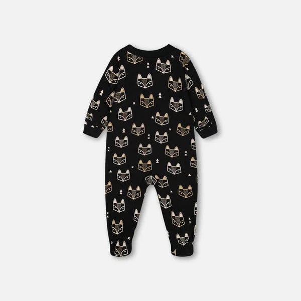 Fox Black Organic Cotton Footie Pajamas