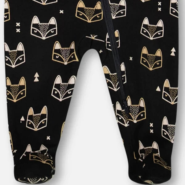 Fox Black Organic Cotton Footie Pajamas