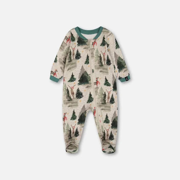 Reindeer Gray Organic Cotton Footie Pajamas