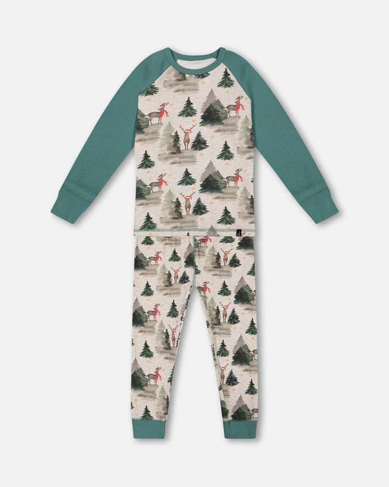 Reindeer Gray Organic Cotton Two Piece Pajamas