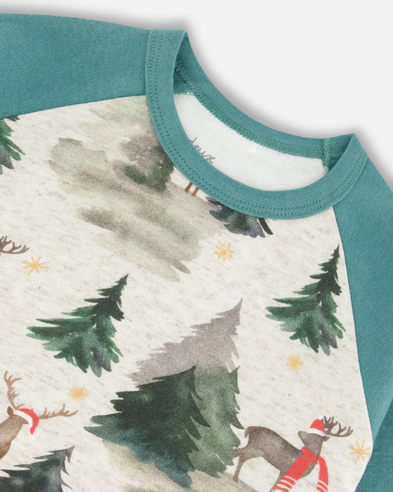 Reindeer Gray Organic Cotton Two Piece Pajamas