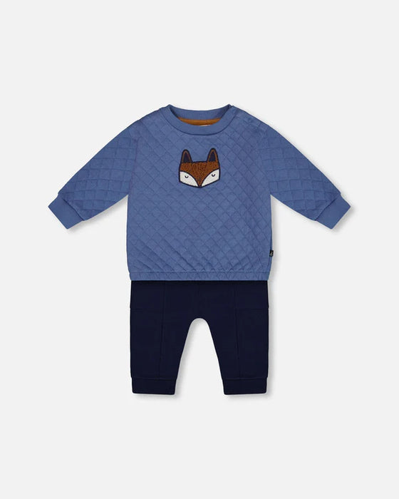 Fox Print Quilted Sweatshirt & Fleece Pants Set